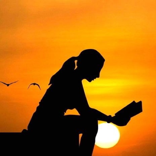 Salma — silhouette d'une lectrice au coucher de soleil